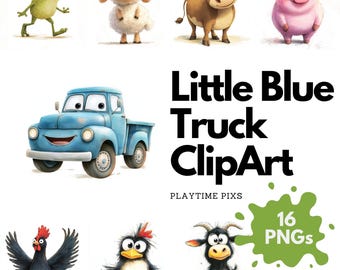 Little Blue Truck Beep Beep Beep | Kids Story Book Watercolor Clipart PNG | Commercial Use | Short Story Illustrations | Farm Animals Party