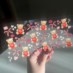 Bears and Flowers UV DTF-muggsäck - UV DTF-säck - Snöglob-muggsäck - Söt alla hjärtans dag-muggsäck, redo att appliceras - #228