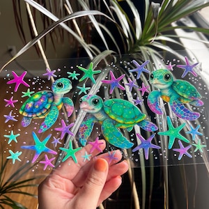 Cute Sea Turtles uv dtf beker wrap - UV DTF wrap - Snowglobe beker wrap - levendige schildpadden - Beachy beker wrap klaar voor toepassing - #109