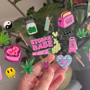 Stoner Babe uv dtf Cup Wrap - UV DTF Wrap - Snowglobe Cup Wrap - Weed 420 Plant Cup Gift -  Cup Wrap Ready to Apply  - #052