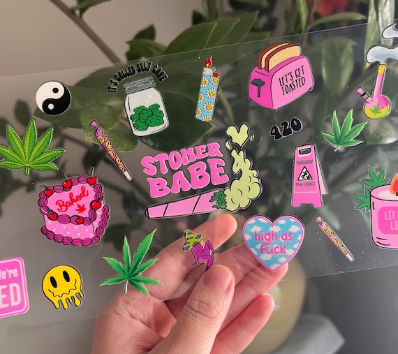 Stoner Babe uv dtf Cup Wrap - UV DTF Wrap - Snowglobe Cup Wrap - Weed 420 Plant Cup Gift -  Cup Wrap Ready to Apply  - #052