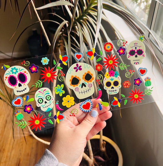 Sugar Skulls uv dtf Cup Wrap - UV DTF Wrap - Day of the Dead Cup Wrap - Dia De Los Muertos Wrap -Talavera Cup Wrap - Ready to Apply  - #037
