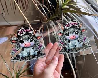 Hot Mess Cows Decals - UV DTF Wrap - Snowglobe Cup Wrap - Cup Gift -  Cute Cows Cup Wrap Ready to Apply  - #084