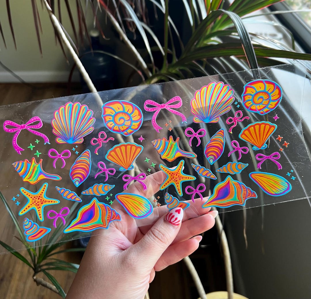 Vibrant Coquette Shells Cup Wrap - UV DTF Wrap - Snowglobe Cup Wrap ...