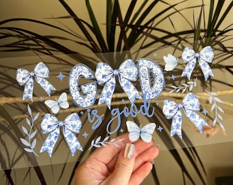 Blue Floral God Is Good Uv Dtf Cup Wrap - UV DTF Wrap - Snow globe Cup Wrap - Cute Cup Wrap Ready to Apply - #308