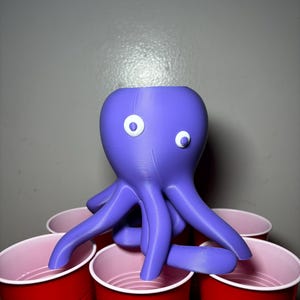 OctoPong Shot Dispenser - 3D Printed Octopus Beer Pong Funnel - Party Drink Game for 6 Cups - Funny Drinking Game Gift - Bar Game Idea