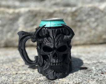 Funda para latas con cara de demonio / Funda para latas con forma de tronco de árbol y asa / Enfriador de latas impreso en 3D / Regalo espeluznante para jugadores o fans de D&D
