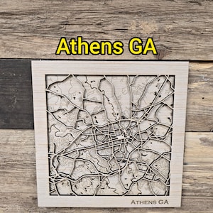 Athens Georgia Layered Wood Map: Laser Cut City Road Map (SVG File)