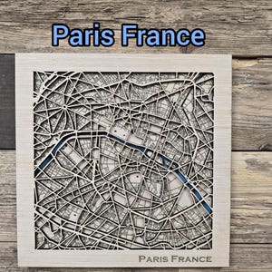 Fichier svg de carte en couches de Paris France, Paris svg, fichier découpé au laser Paris, carte de la ville en couches svg, fichier de carte de la ville, carte en bois svg, svg de carte 3D en couches