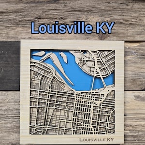 Louisville gelaagde kaart svg-bestand, Louisville KY stadskaartbestand, Louisville 3D houten kaart svg, laserkaartbestanden, lasergesneden kaart svg, houten kaarten