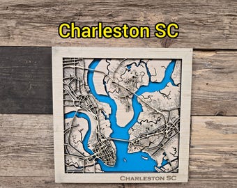 Charleston South Carolina 3D Wood Map SVG File (Digital Download)
