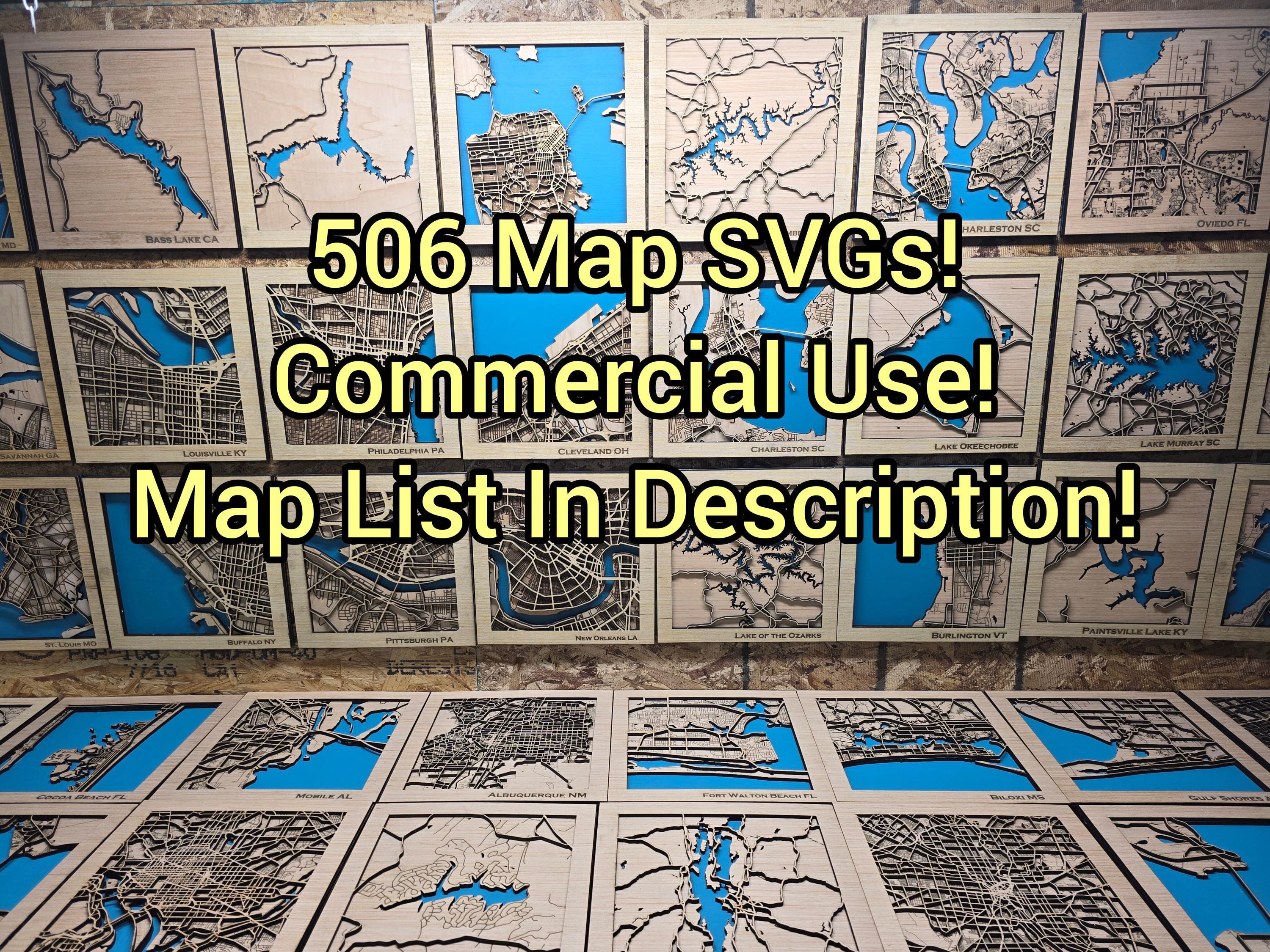 Laser Cut Map SVG Files: City & Lake Maps (Digital Download)