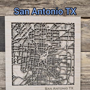San Antonio gelaagde kaart svg-bestand, San Antonio laserkaartbestand, gelaagde stadskaarten, houten kaart svg, 3D-kaartbestand, lasersnijden kaartbestand, kaart svg