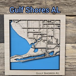 Gulf Shores AL gelaagde kaart svg-bestand, lasergesneden kaartbestand, gelaagde Gulf Shores kaart, hout lasergesneden kaart svg, 3D-gelaagde wegenkaart, laserkaart svg
