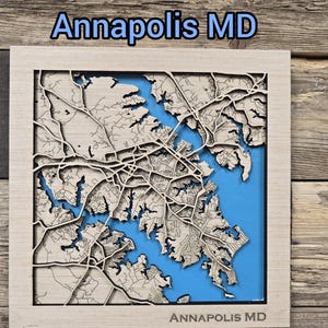 File svg mappa stratificata di Annapolis, mappa svg tagliata al laser, mappa in legno stratificata, mappa artistica, mappa stratificata 3D, file di taglio laser, file svg mappa in rilievo, mappa