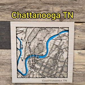 Chattanooga TN Layered Map SVG-fil: Laserskuren träkarta (digital nedladdning)