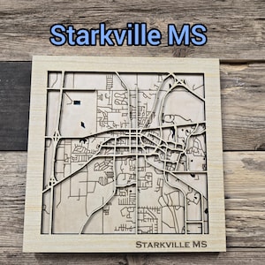 Fichier svg Starkville MS carte en couches, fichier Starkville laser svg, fichier de carte en bois 3D, carte de la ville en couches svg, fichiers svg laser, carte à télécharger