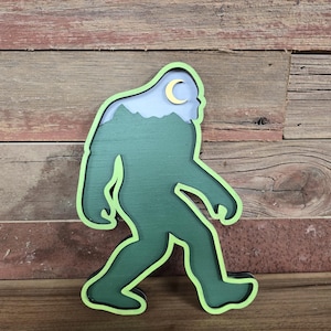 Sasquatch with mountain layer svg, bigfoot layered laser file, sasquatch svg, bigfoot wall art svg, sasquatch home decor, 3d bigfoot layered