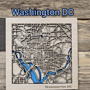 Arquivo svg de mapa em camadas de Washington DC, mapa de corte a laser de Washington DC, mapa de madeira, mapa da cidade em camadas svg, arquivo de mapa 3D em camadas, arquivo svg de corte a laser