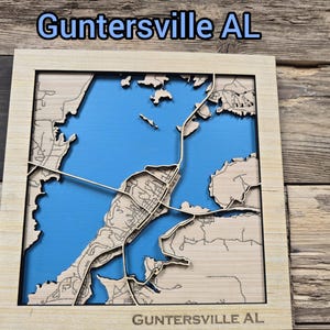 Guntersville Alabama Karte svg Datei, Guntersville Karte svg, Stadtplan Datei, Laserschnitt-Kartendatei, geschichteter Holz Stadtplan svg, Karte svg