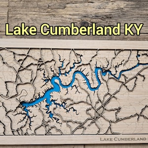 Mapa cortado con láser del lago Cumberland SVG: archivo de mapa de madera en capas (descarga digital)
