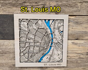 St. Louis Laser Cut Wood Map: 3D Layered City Design (SVG File)