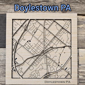 Doylestown Pennsylvania gelaagde kaart svg-bestand, gelaagde stadskaart svg, 3D-houten kaart svg, lasergesneden kaartbestand, stadskaart, houten kaart, gelaagde kaart svg