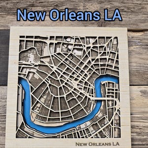 New Orleans Lagenplan Stadtplan, New Orleans Laserkarte, 3D Holz Stadtplan, Stadtplan für Laserschnitt, digitaler Download, SVG-Karte