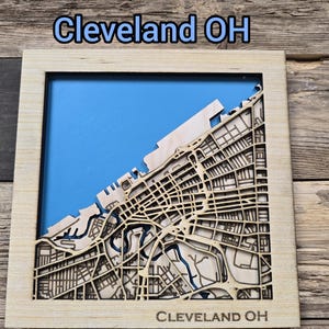 Cleveland Ohio gelaagde kaart svg-bestand, Cleveland kaartbestand voor lasers, gelaagde stadskaartbestanden, 3D-houtkaartbestand, kaartbestand voor lasergraveur