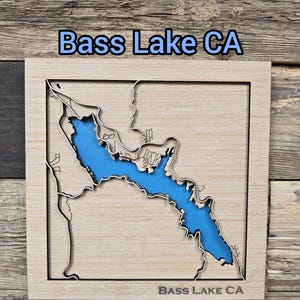 Bass Lake CA lake map svg file, layered lake map svg, layered 3d lake map, laser cut map file, wood lake map, wooden map file, Bass Lake svg