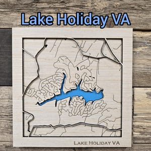Lake Holiday VA Karte svg Datei, geschichtete Seekarte svg, geschichtete Holzkarten, Holzseekarte, Karte svg Datei, Laserkarte svg, geschichtete 3D-Holzkarte