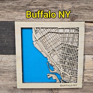 Fichier SVG de carte en couches Buffalo NY : plan de la ville en bois 3D (téléchargement numérique)