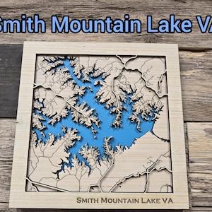 Fichier svg de carte de Smith Mountain Lake, couches de Smith Mountain Lake VA, cartes de lac en couches, fichier laser de carte de lac en bois 3D, fichiers svg de carte de lac