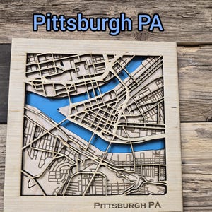 Fichier svg de carte en couches de Pittsburgh, carte de Pittsburgh pour les lasers, svg de carte de ville 3D en couches, Pittsburgh svg, téléchargement numérique de Pittsburgh, cartes laser