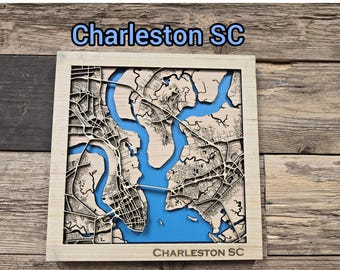 Charleston South Carolina 3D Wood Map SVG File (Digital Download)