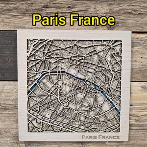 Fichier SVG de carte en couches de Paris, France : conception de la ville découpée au laser (téléchargement numérique)