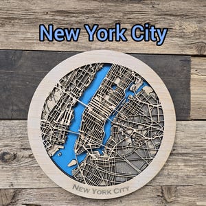 Fichier svg de carte de New York en couches, carte en couches de New York, carte en bois de New York, plan de la ville en couches, svg de carte en bois de cercle, fichier de carte en couches 3D