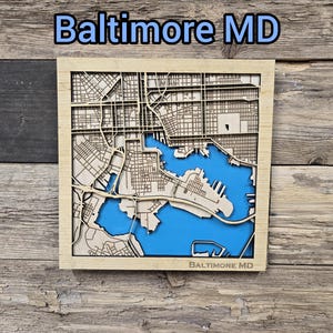 Carte laser de Baltimore svg, fichier de carte de la ville, carte en bois 3D pour lasers, fichier de carte numérique svg, carte en bois de Baltimore svg, fichier de carte en bois 3D en couches, svg