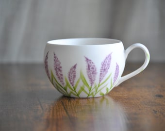 Handmade Lavender Floral Ceramic Mug – Hand-Painted Botanical Design Gift for Her