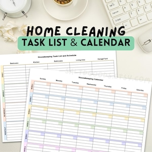 Home Cleaning Task List Calendar Schedule Log Housekeeping Digital download Printable Customize, Editable, Personalize, Organization Planner