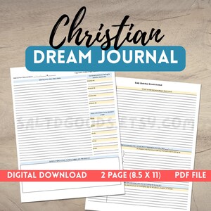 Christian Dream Journal Diary Tracker Log Biblical Digital Download Printable Jesus Dreaming Spiritual Prophecy Bible Manifestation Manifest