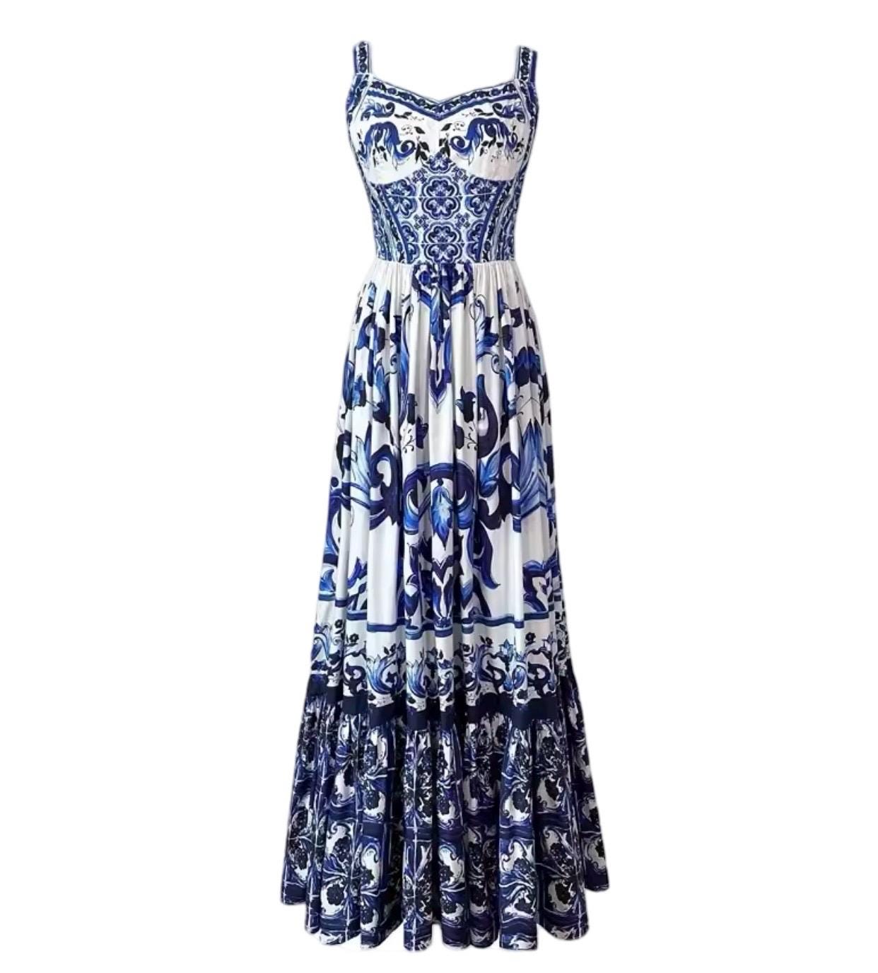 DOLCE & GABBANA★素敵！Cotton Striped Open Back Dress Striped cotton maxi dress in multicoloured - Dolce Gabbana