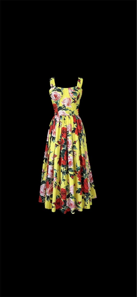 Handmade Italian Cotton Sundress: Gardenia Print Midi Dress Handmade Italian Cotton Sundress: Gardenia Print Midi Dress