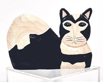 木製猫の彫刻 James Haddon Vintage FolkArt James Haddon HandCarved HandPainted Wood Cat