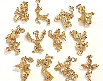 12 amuletos vintage de Disney Amuletos dorados de Disney Coleccionables vintage de Disney