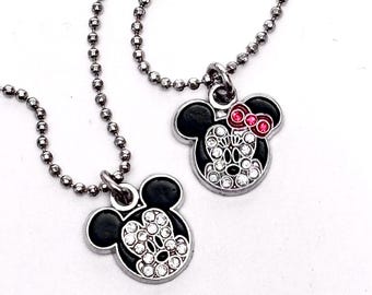 Mickey and Minnie Necklaces Small Mickey and Minnie Rhinestone Necklaces Disney Collectible Jewelry