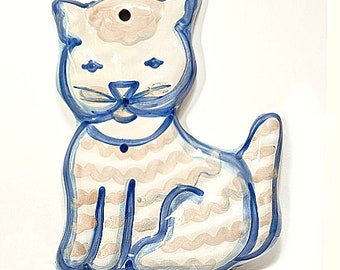 Vintage 10 1/4" M.A. Hadley Large Cat Plaque M.A. Hadley Stoneware Cat Large Hadley Cat Plaque Hadley Collectibles