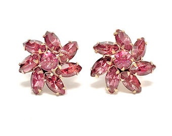 Vintage Pink Rhinestone Earrings Vintage Screw Back Rhinestone Earrings Pink Rhinestone Earrings