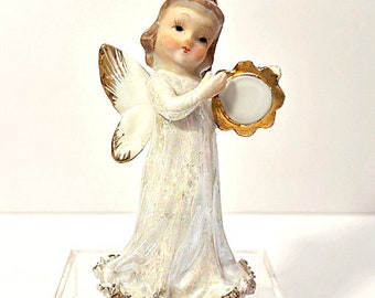 Vintage Lusterwear Porcelain Angel Vintage Iridescent Spaghetti Porcelain Angel Figurine Mid-Century Porcelain Angel