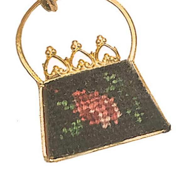 Vintage Embroidered Petit Point Umbrella Brooch U… - image 3